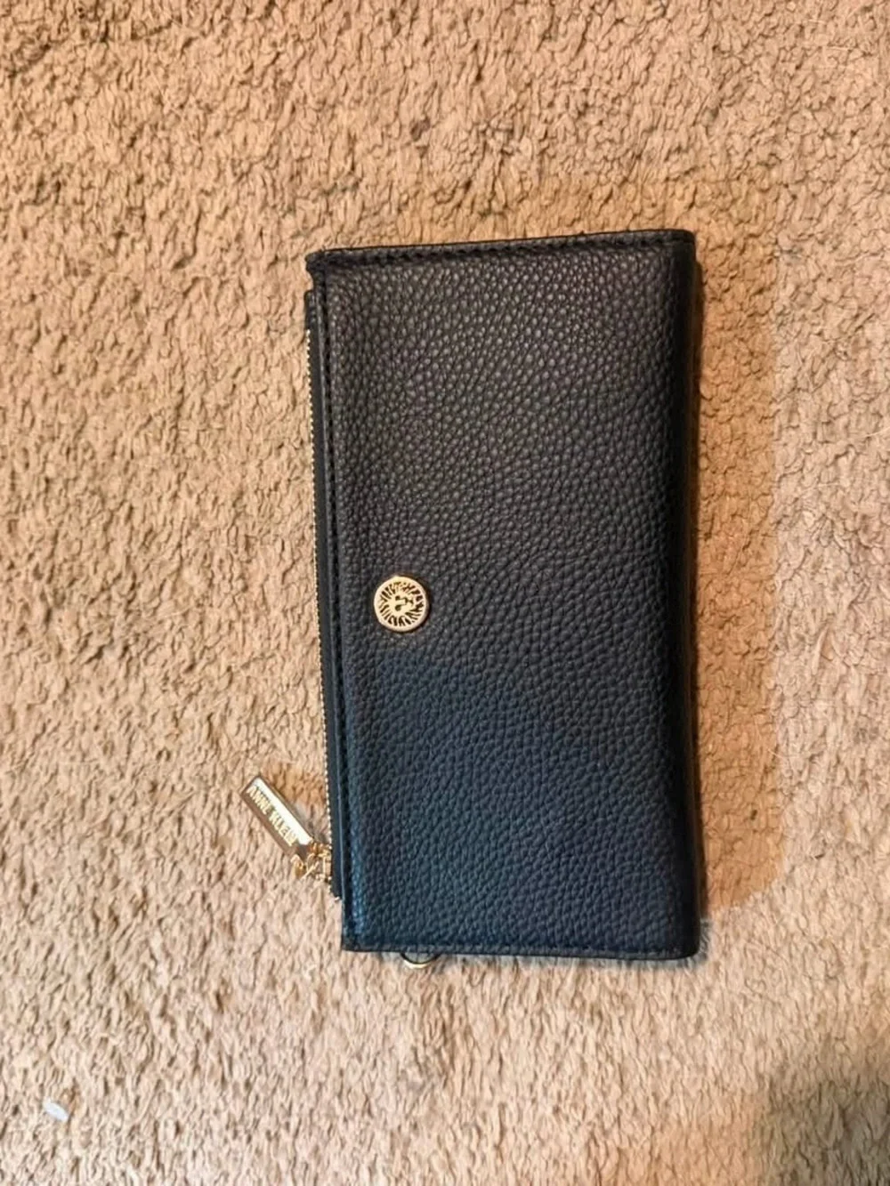 Black Women's Zip Wallet with Gold Accent